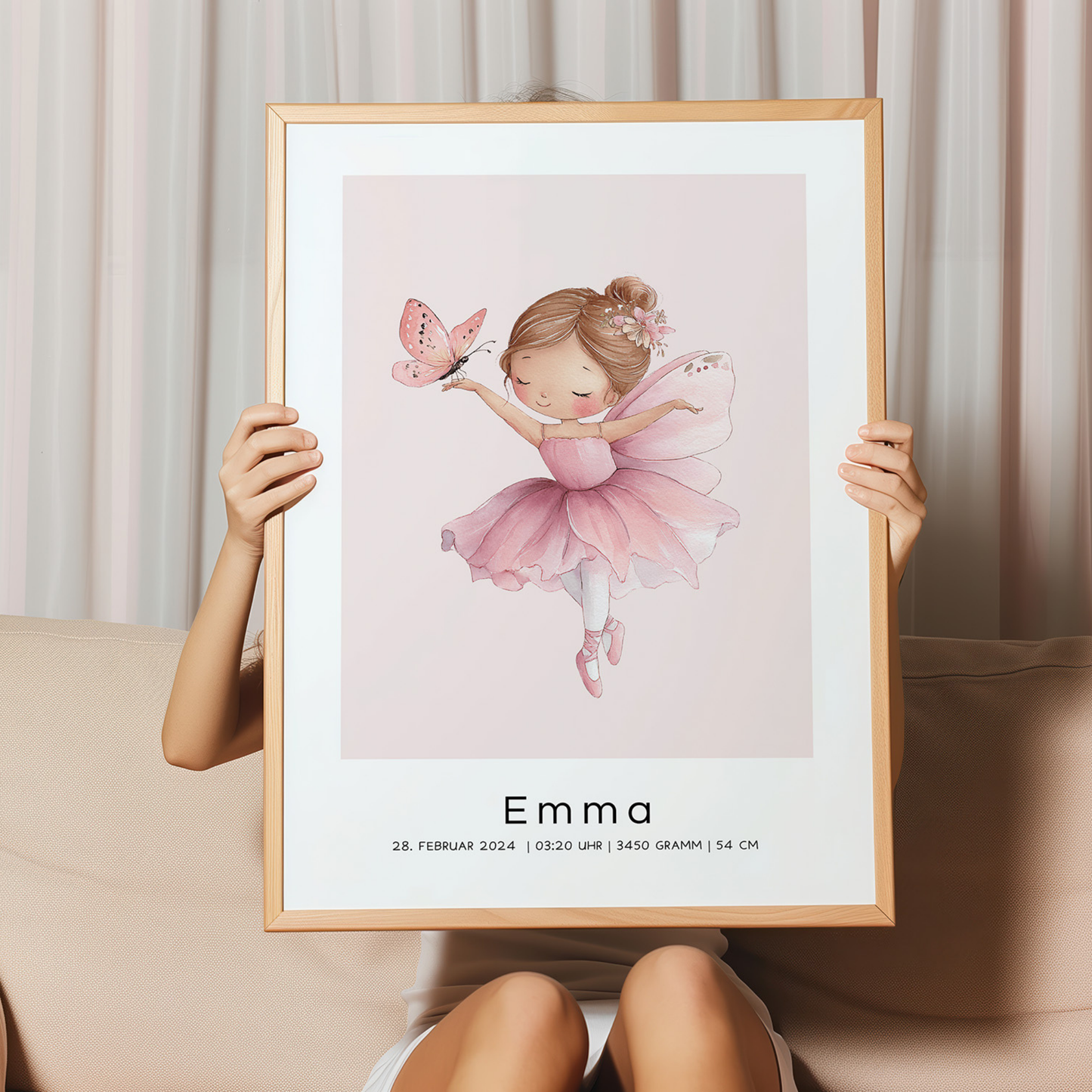 Kinderzimmerbild Ballerina personalisiert mit namen und Geburtsdaten - Poster für das Kinderzimmer und Babyzimmer