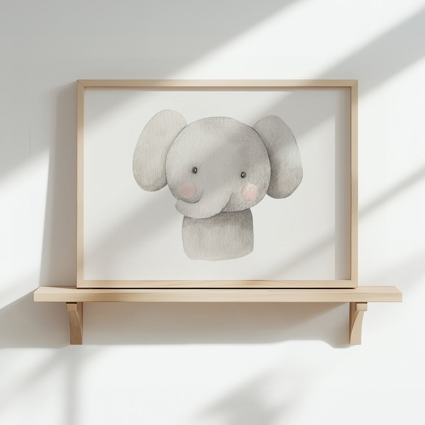 Kinderzimmerbild Elefantenkopf mit einem Elefanten grau gemalt - Poster für das Kinderzimmer - Babyzimmer A3 & A4