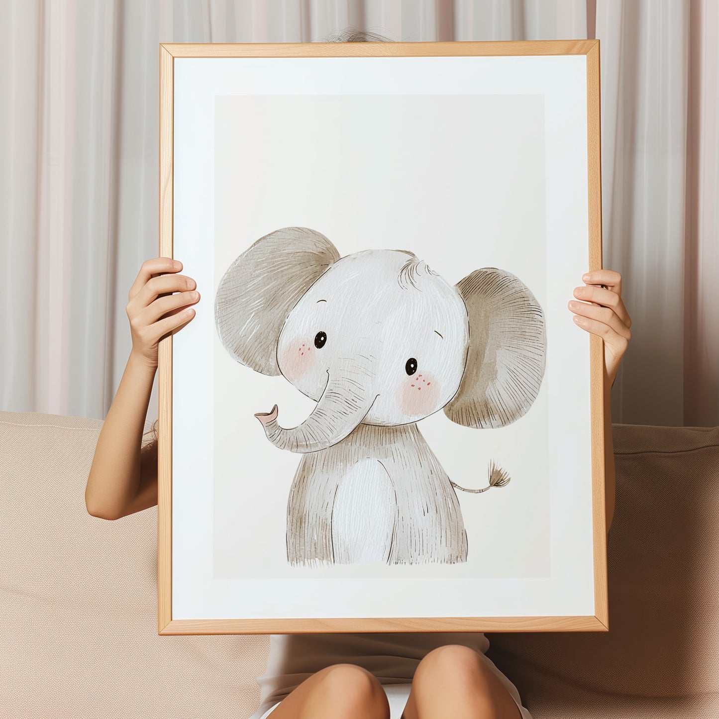 Kinderzimmerbild Elefant gemalt A4 A3 - Poster für das Kinderzimmer babyzimmer