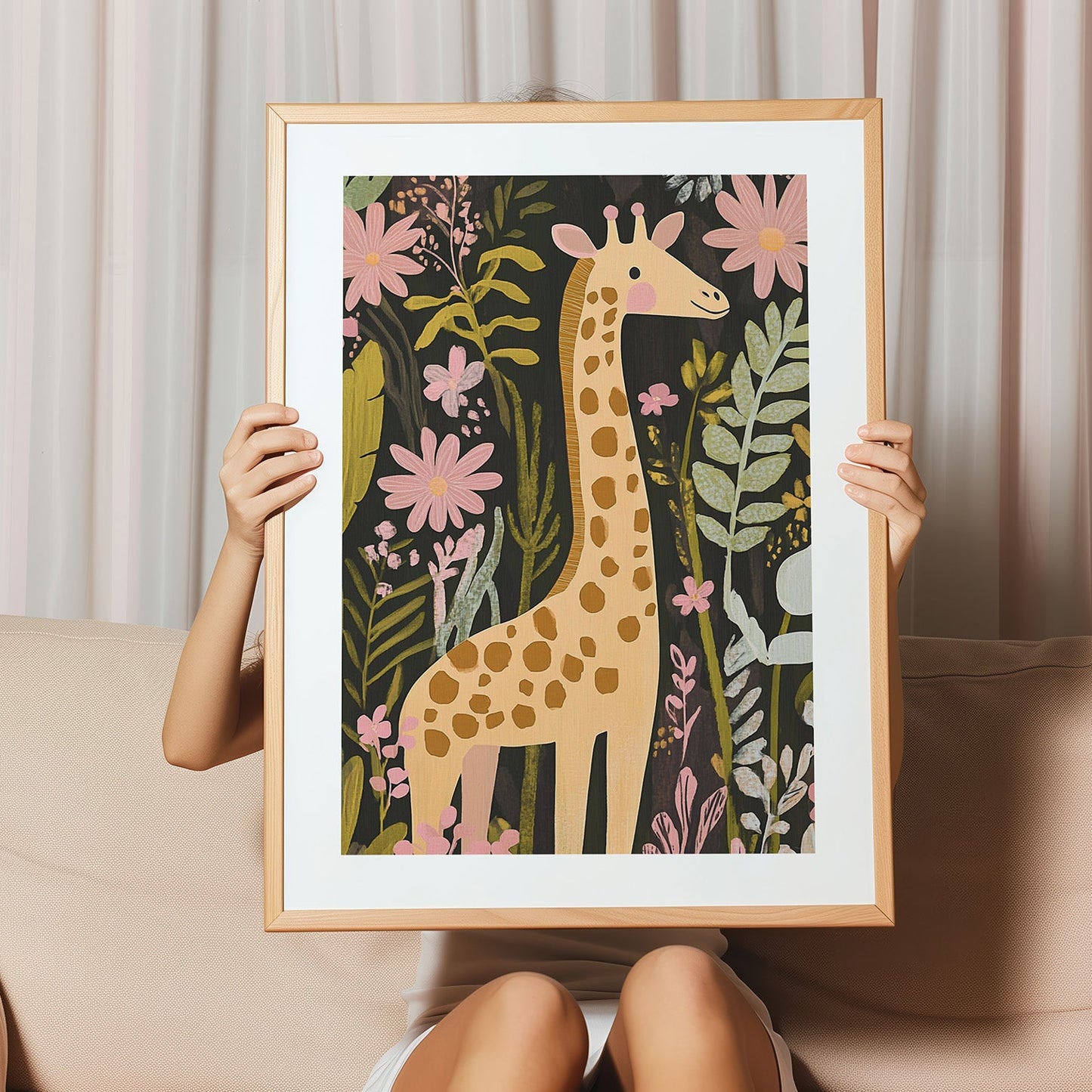 Kinderzimmer Bild mit einer Giraffe im Dschungel - Poster für das Kinderzimmer