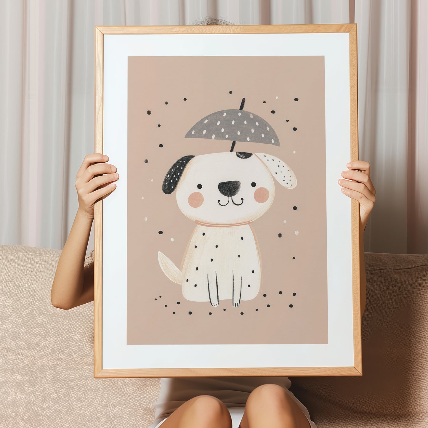 Kinderzimmerbild Hund mit Regenschirm im Regen Din A4 A3 - Poster für das Kinderzimmer babyzimmer