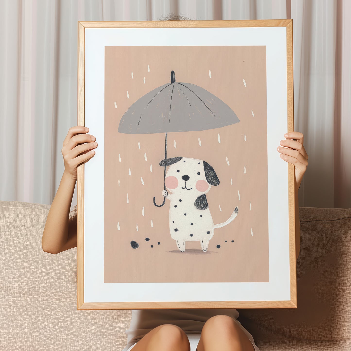 Kinderzimmerbild Hund mit Regenschirm im Regen Din A4 A3 - Poster für das Kinderzimmer babyzimmer
