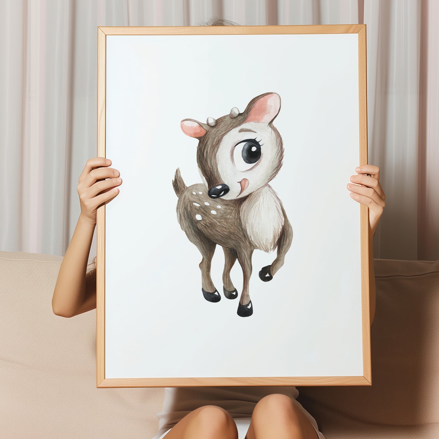 Kinderzimmerbild mit einer gemaltem Reh. Poster für das Kinderzimmer Babyzimmer