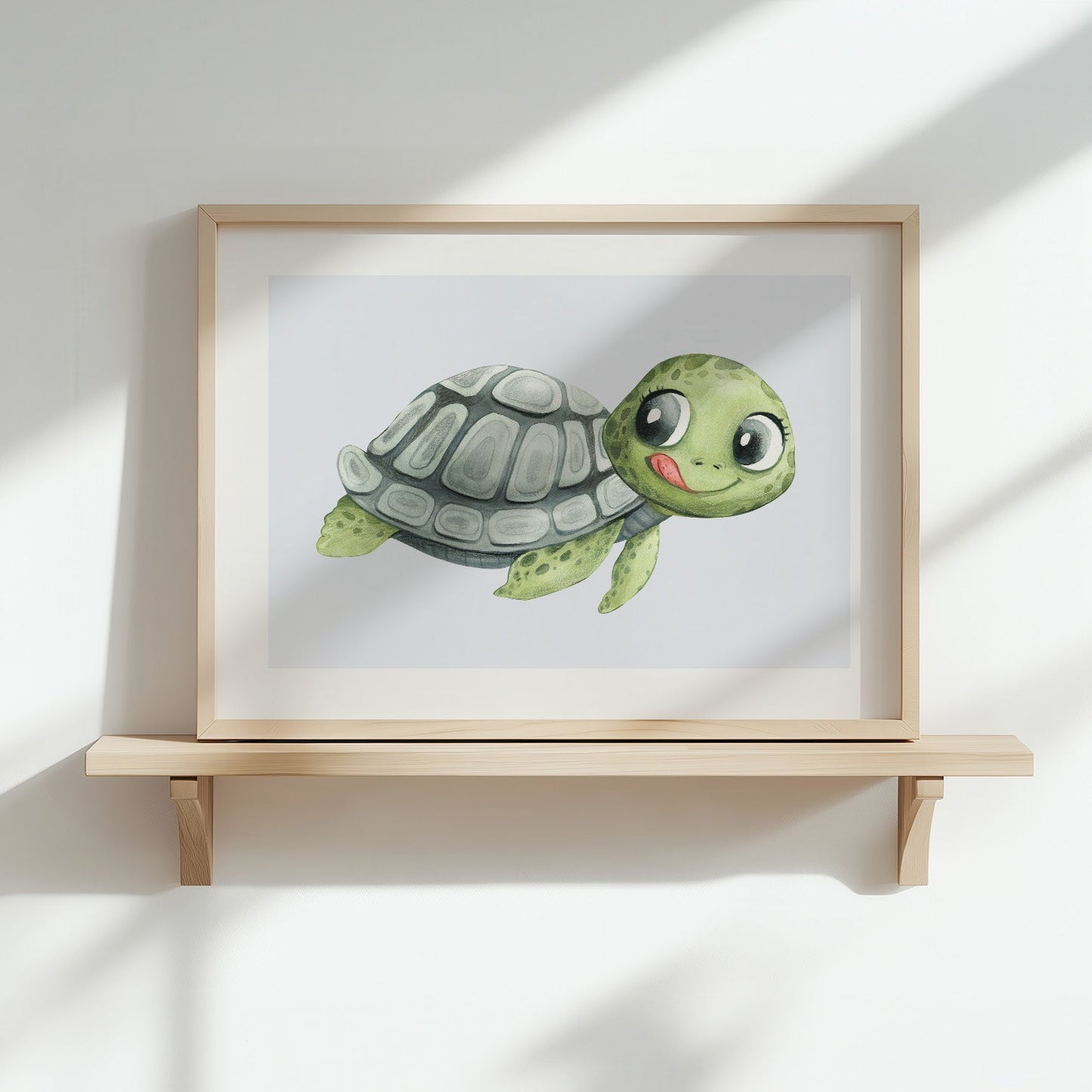 Kinderzimmerbild Schildkröte auf blauem Hintergrund - Poster für das Kinderzimmer - Kunstdruck Babyzimmer A4 & A3