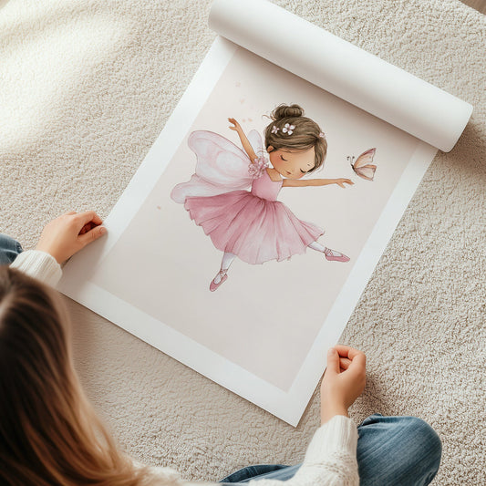 Kinderzimmerbild mit eine Ballerina tänzerin mit einem rosa kleid - Kinderzimmer poster