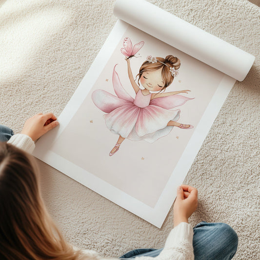 Kinderzimmerbild mit eine Ballerina tänzerin mit einem rosa kleid - Kinderzimmer poster