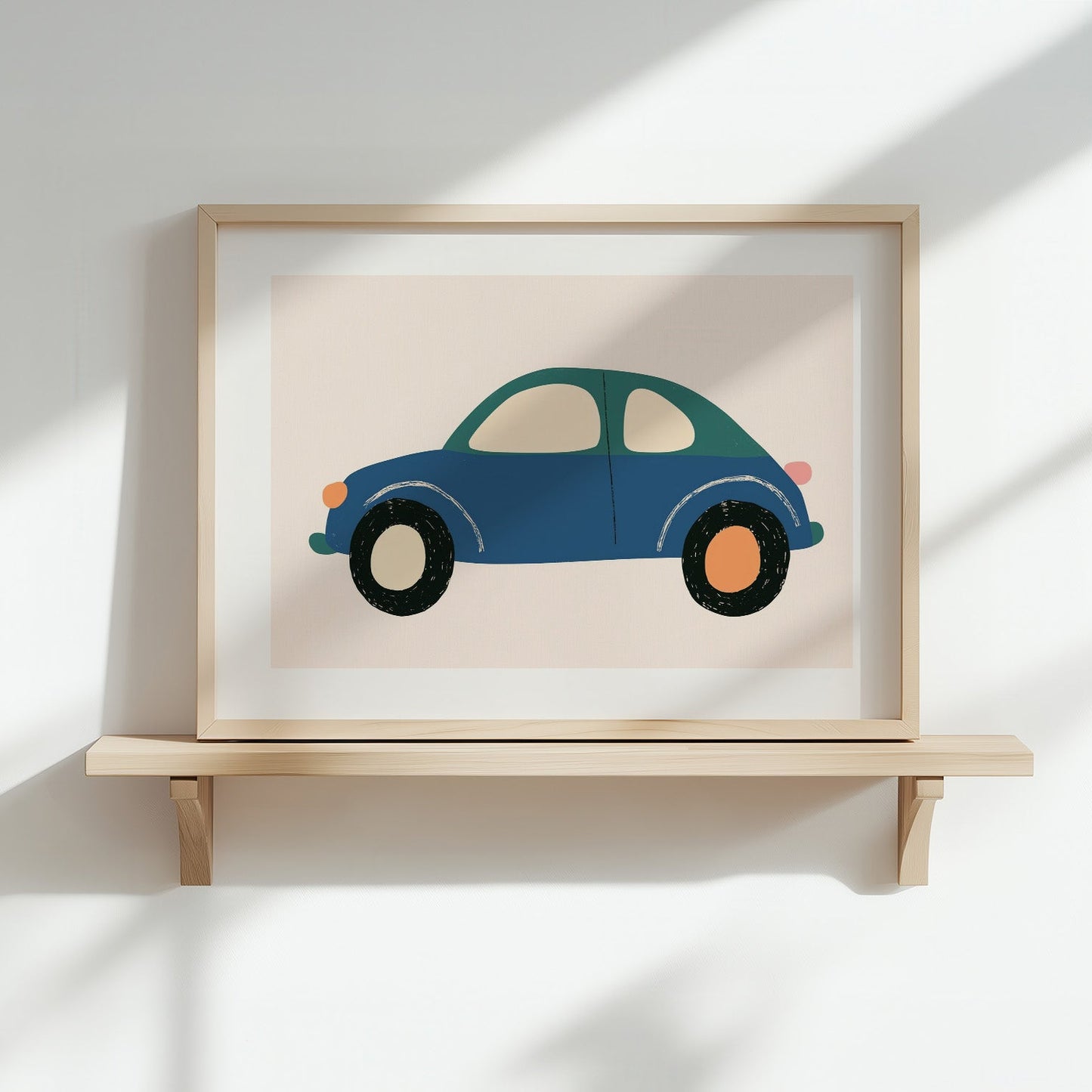 Kinderzimmerbild Auto bunt gemalt mit Hintergrund - Poster für das Kinderzimmer babyzimmer A4 & A3