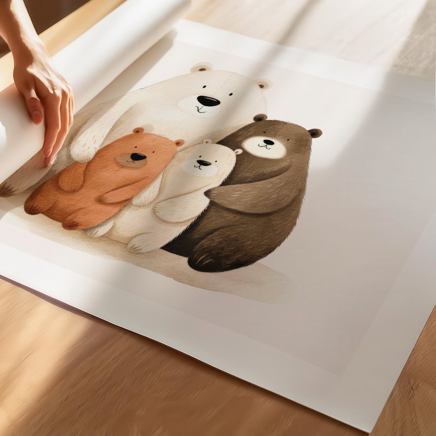 Kinderzimmerbild Bärenfamilie - Bären als familienprotrait gemalt - Poster für das Kinderzimmer - Babyzimmer A3 & A4