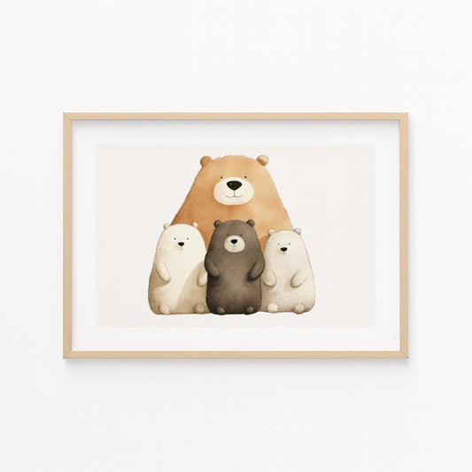 Kinderzimmerbild Bärenfamilie - Bären als familienprotrait gemalt - Poster für das Kinderzimmer - Babyzimmer A3 & A4