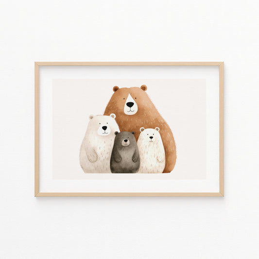 Kinderzimmerbild Bärenfamilie - Bären als familienprotrait gemalt - Poster für das Kinderzimmer - Babyzimmer A3 & A4