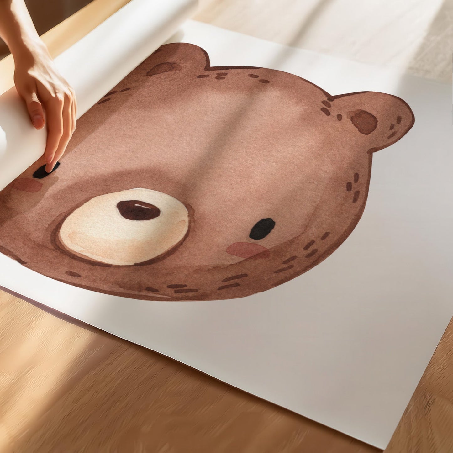 Kinderzimmerbild Bärenkopf mit einem Bärenkopf braun gemalt - Poster für das Kinderzimmer - Babyzimmer A3 & A4