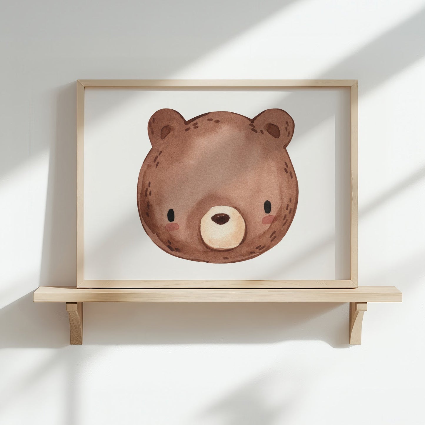 Kinderzimmerbild Bärenkopf mit einem Bärenkopf braun gemalt - Poster für das Kinderzimmer - Babyzimmer A3 & A4