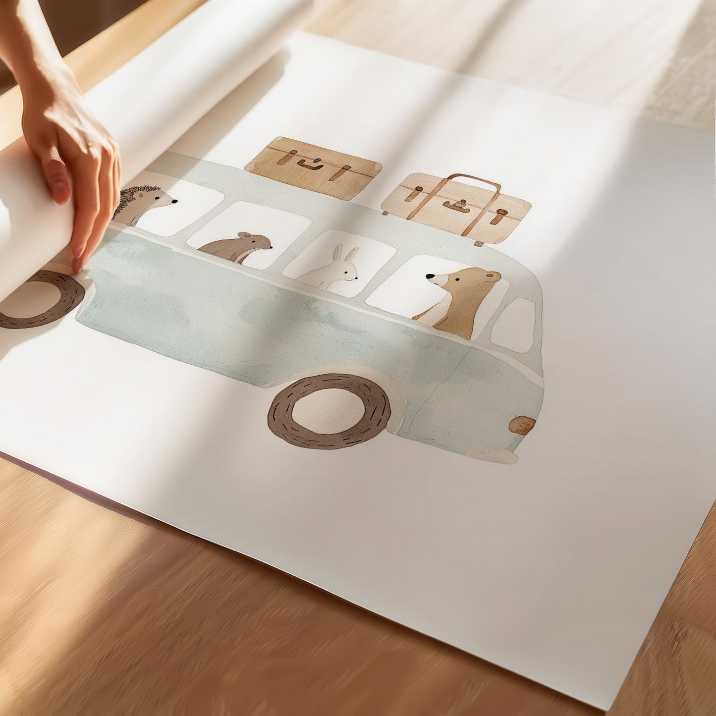 Kinderzimmerbild Bus gemalt Tiere - Poster für das Kinderzimmer babyzimmer A3 & A4