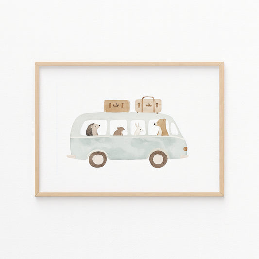 Kinderzimmerbild Bus gemalt Tiere - Poster für das Kinderzimmer babyzimmer A3 & A4