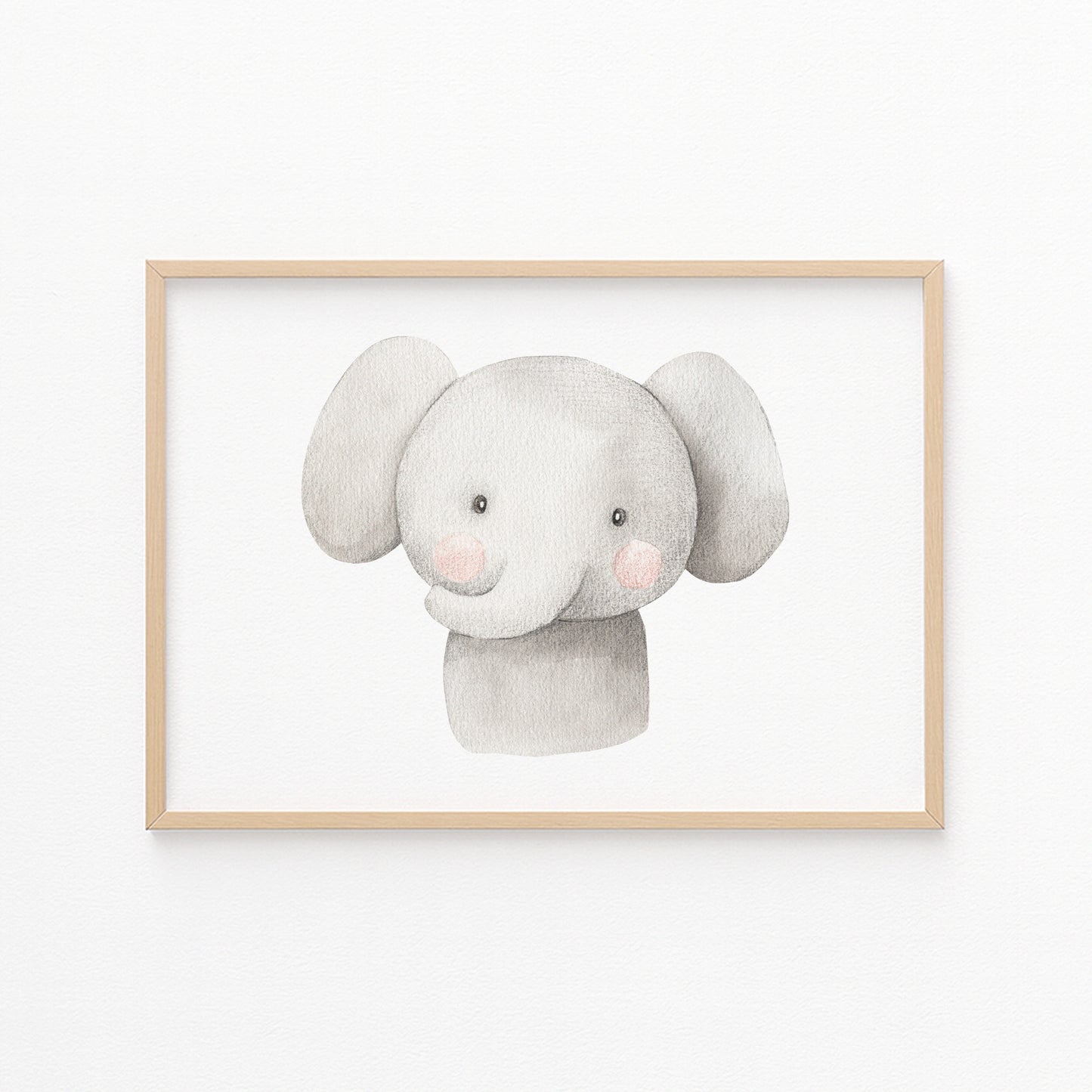 Kinderzimmerbild Elefantenkopf mit einem Elefanten grau gemalt - Poster für das Kinderzimmer - Babyzimmer A3 & A4