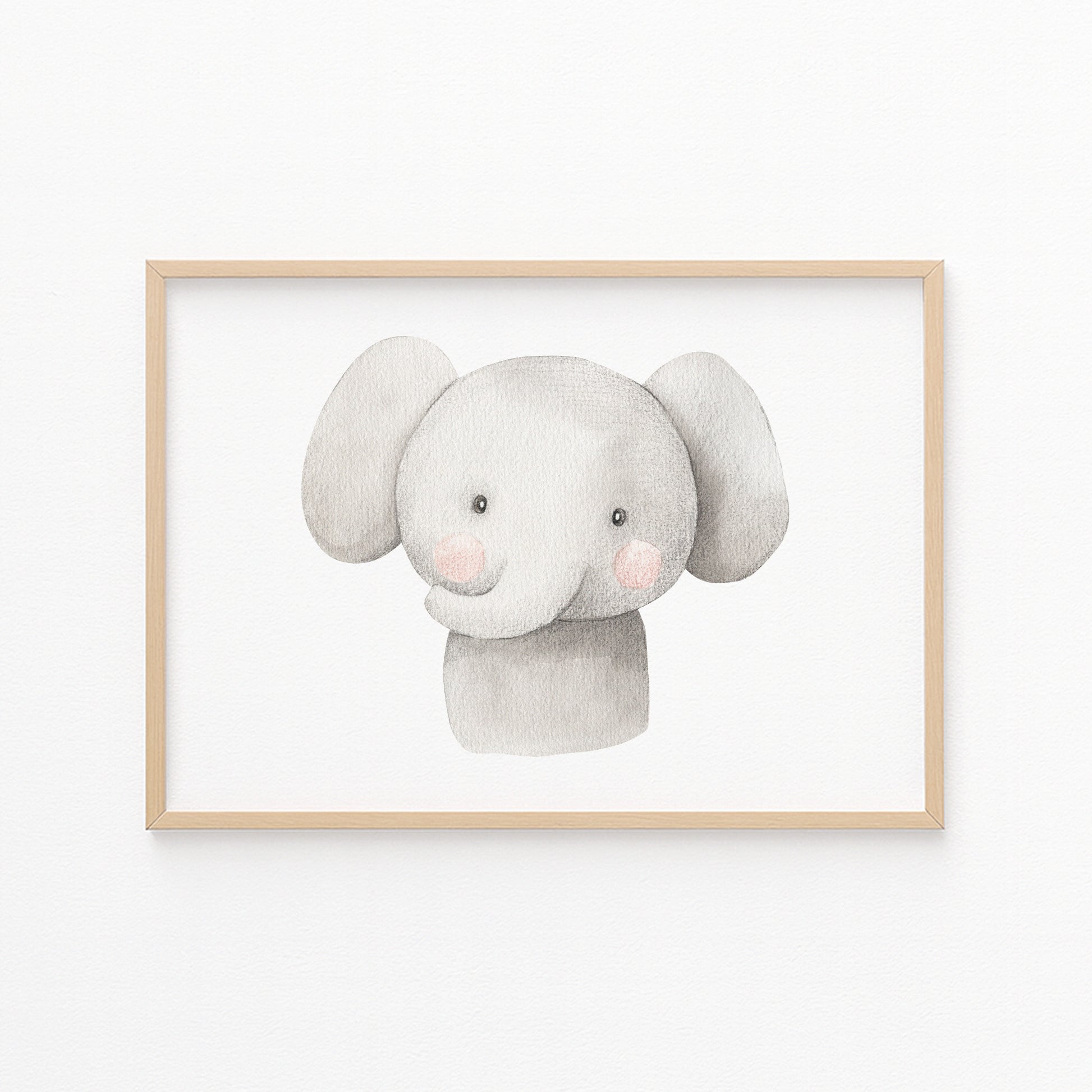 Kinderzimmerbild Elefantenkopf mit einem Elefanten grau gemalt - Poster für das Kinderzimmer - Babyzimmer A3 & A4