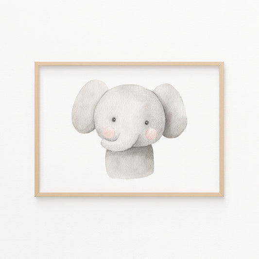 Kinderzimmerbild Elefantenkopf mit einem Elefanten grau gemalt - Poster für das Kinderzimmer - Babyzimmer A3 & A4