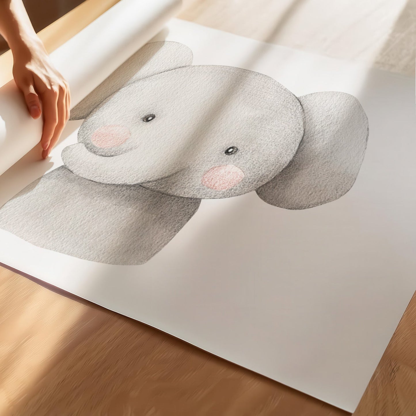 Kinderzimmerbild Elefantenkopf mit einem Elefanten grau gemalt - Poster für das Kinderzimmer - Babyzimmer A3 & A4