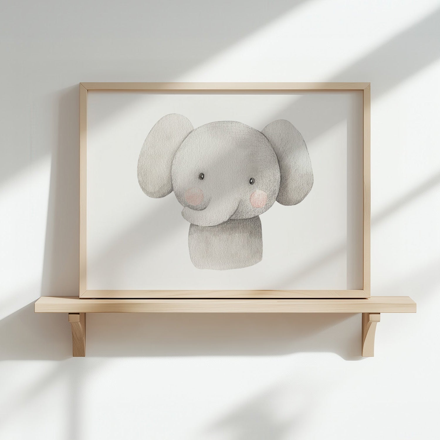 Kinderzimmerbild Elefantenkopf mit einem Elefanten grau gemalt - Poster für das Kinderzimmer - Babyzimmer A3 & A4