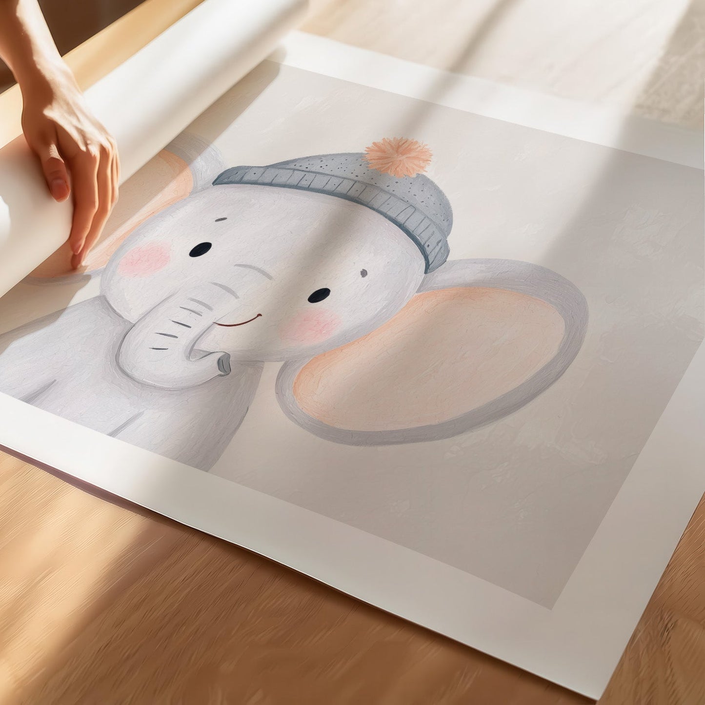 Kinderzimmerbild Elefant mit Mütze - Poster für das Kinderzimmer - Kunstdruck Babyzimmer A4 & A3