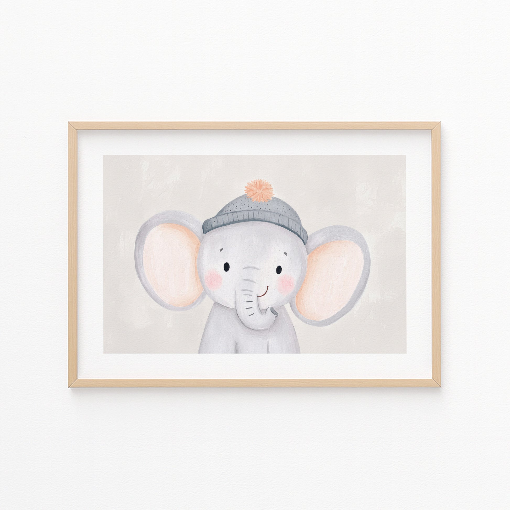 Kinderzimmerbild Elefant mit Mütze - Poster für das Kinderzimmer - Kunstdruck Babyzimmer A4 & A3