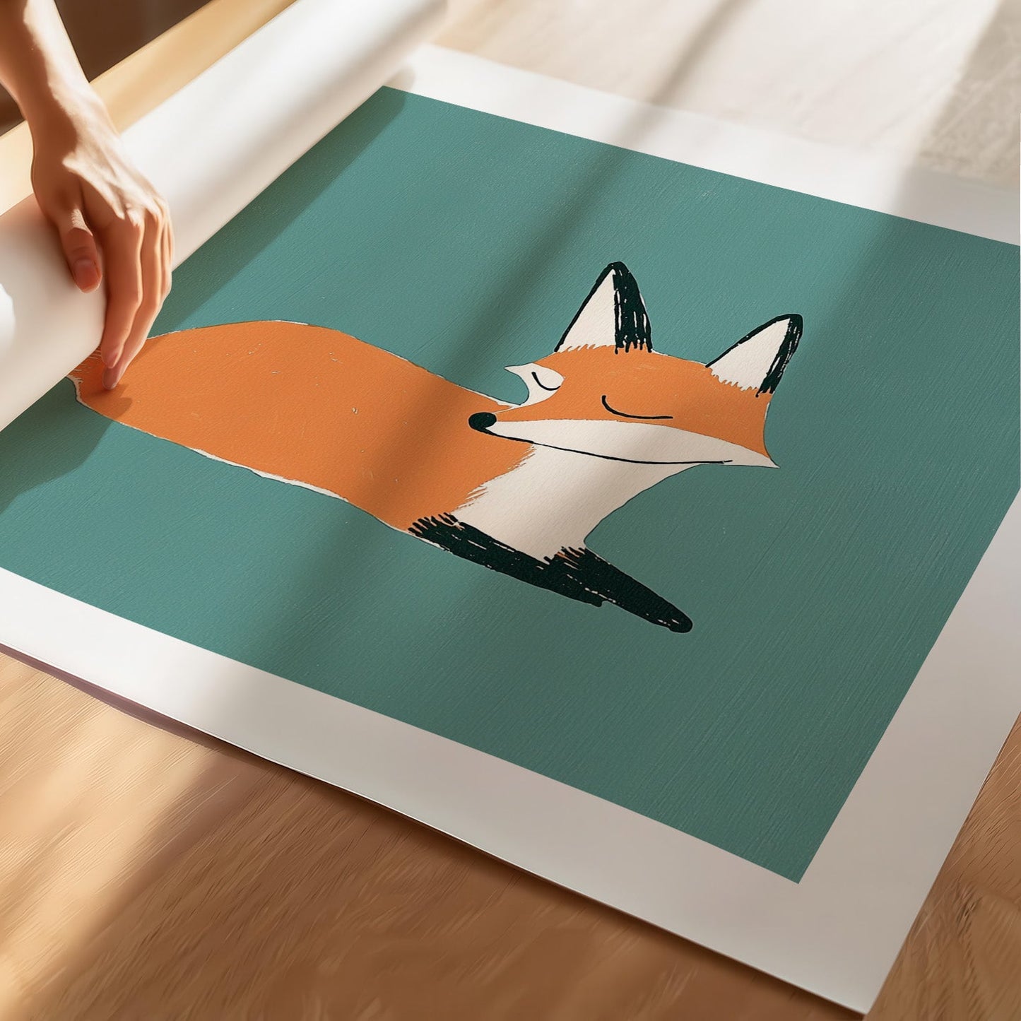Kinderzimmerbild Fuchs bunt gemalt mit Hintergrund - Poster für das Kinderzimmer babyzimmer A4 & A3