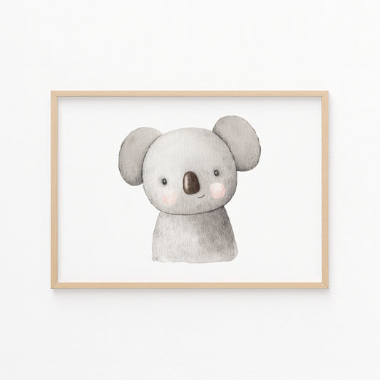 Kinderzimmerbild Koalakopf mit einem Koala grau gemalt - Poster für das Kinderzimmer - Babyzimmer A3 & A4