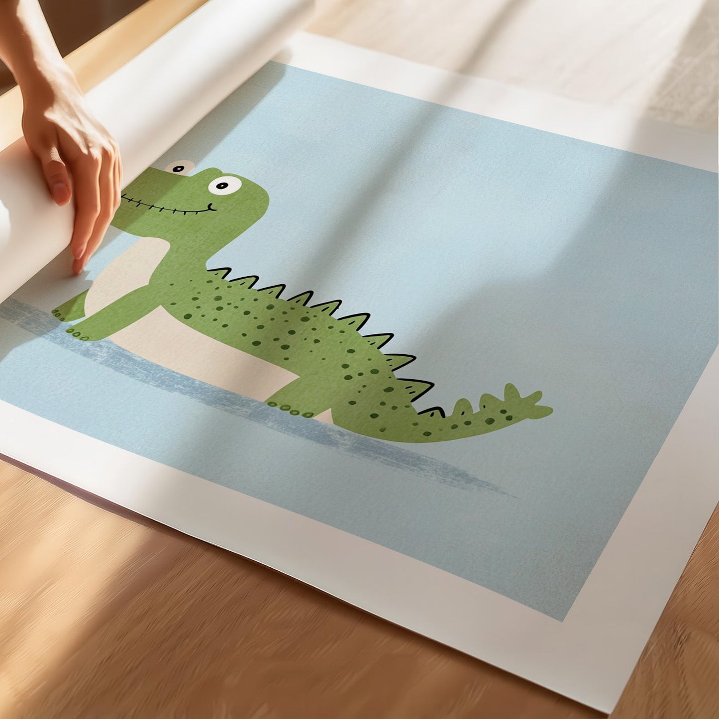 Kinderzimmerbild krokodil bunt gemalt mit Hintergrund - Poster für das Kinderzimmer babyzimmer A4 & A3