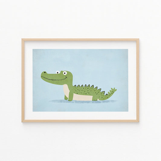 Kinderzimmerbild krokodil bunt gemalt mit Hintergrund - Poster für das Kinderzimmer babyzimmer A4 & A3