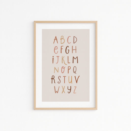 Kinderzimmer Bild mit eBuchsteben die das ABC ergeben in unterschiedlichen Farben. Posterf ür das Kinderzimmer Babyzimmer