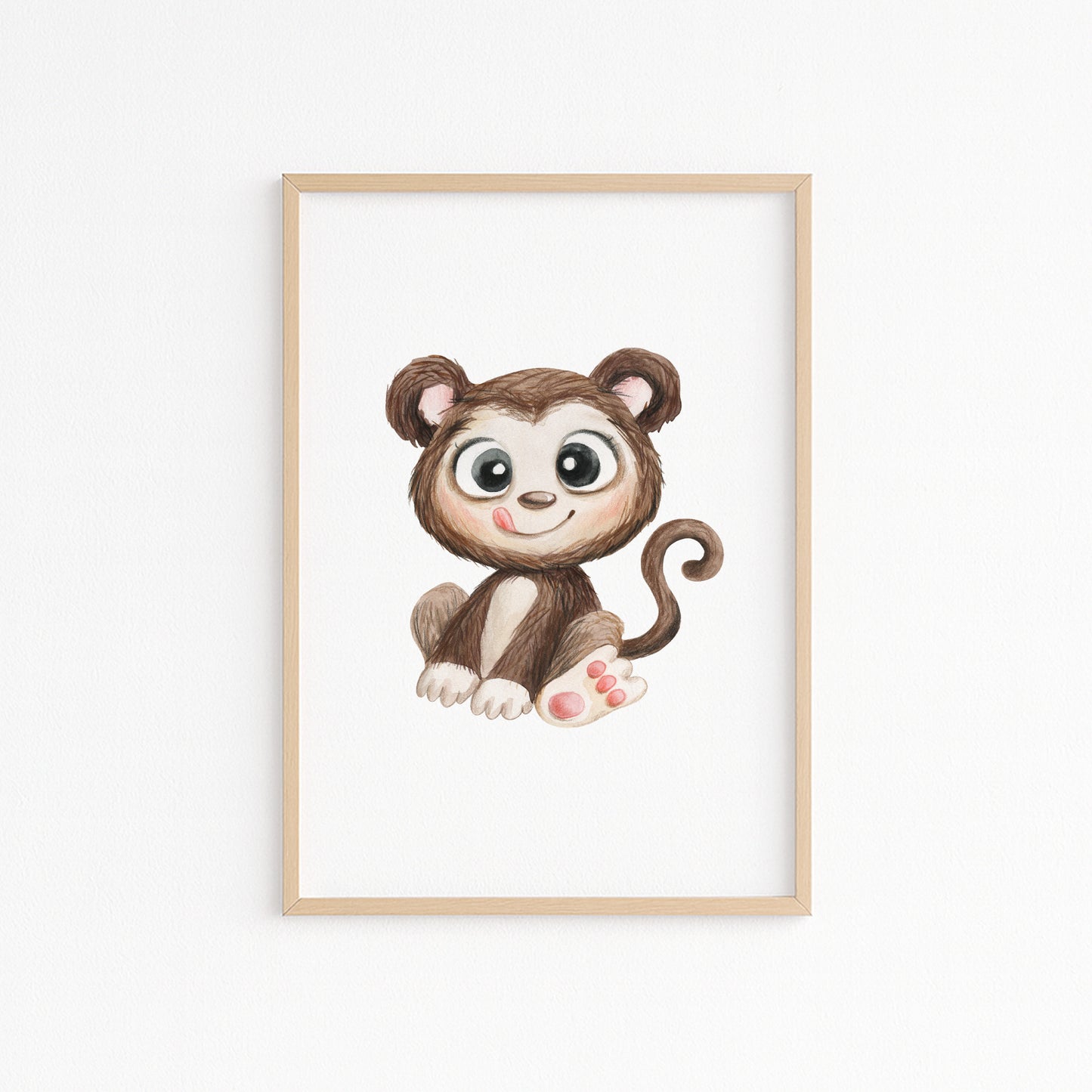 Kinderzimmerbild mit einer gemaltem Affe. Poster für das Kinderzimmer Babyzimmer