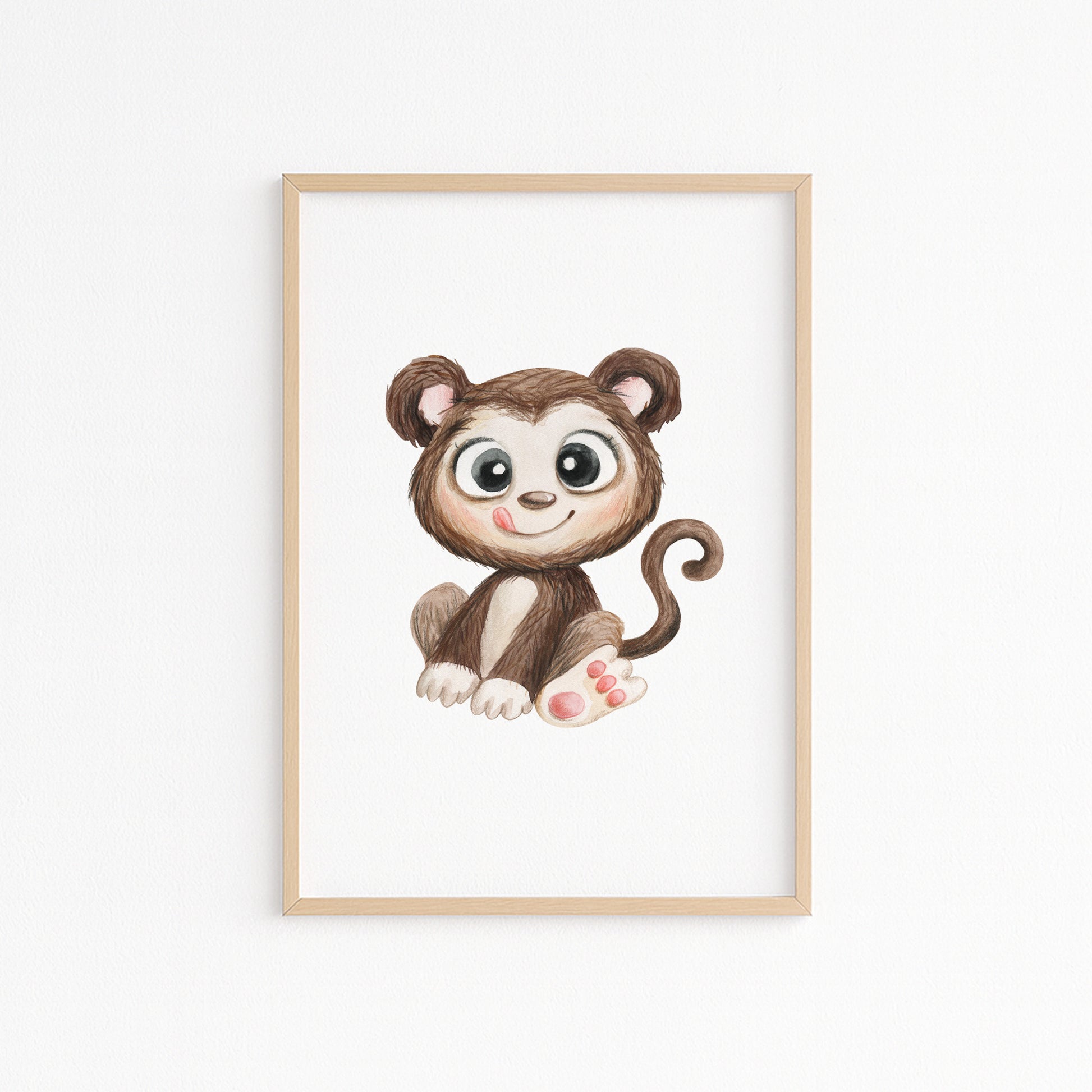Kinderzimmerbild mit einer gemaltem Affe. Poster für das Kinderzimmer Babyzimmer