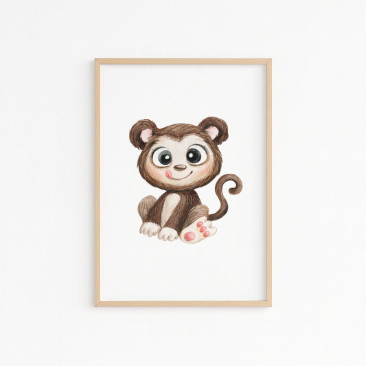 Kinderzimmerbild mit einer gemaltem Affe. Poster für das Kinderzimmer Babyzimmer