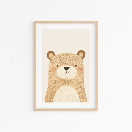 Kinderzimmer Bild mit einer Bären auf beigen Hintergrund . Posterfür das Kinderzimmer Babyzimmer
