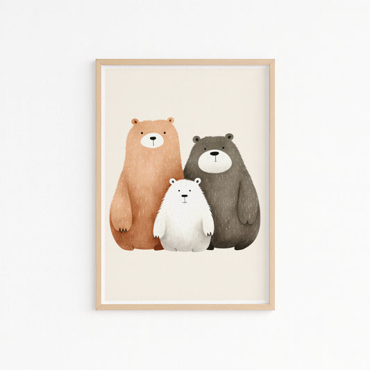 Kinderzimmer Bild mit einer Bären Familie . Posterfür das Kinderzimmer Babyzimmer