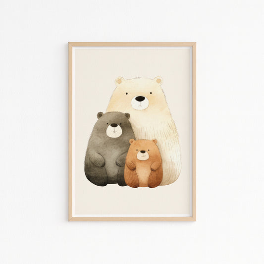 Kinderzimmer Bild mit einer Bären Familie . Posterfür das Kinderzimmer Babyzimmer