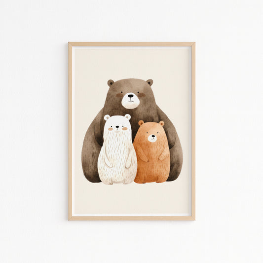 Kinderzimmer Bild mit einer Bären Familie . Posterfür das Kinderzimmer Babyzimmer