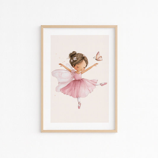 Kinderzimmerbild mit eine Ballerina tänzerin mit einem rosa kleid - Kinderzimmer poster