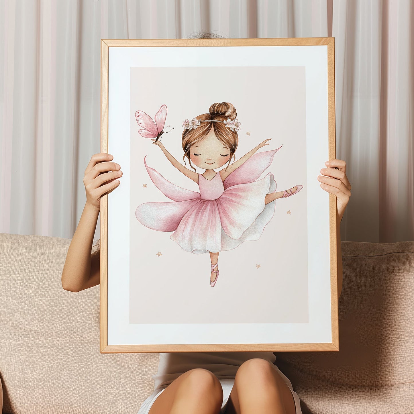 Kinderzimmerbild mit eine Ballerina tänzerin mit einem rosa kleid - Kinderzimmer poster