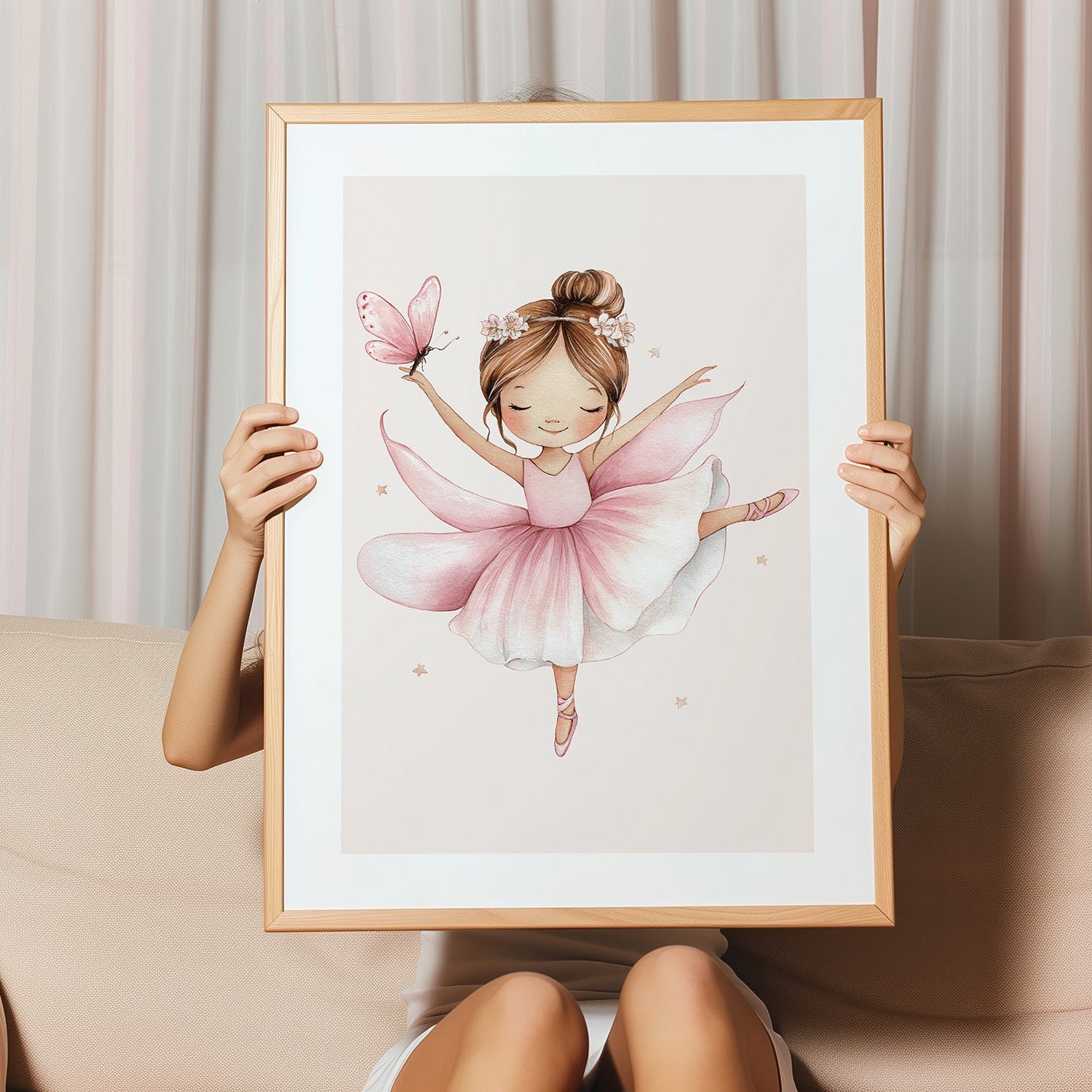 Kinderzimmerbild mit eine Ballerina tänzerin mit einem rosa kleid - Kinderzimmer poster