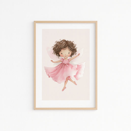 Kinderzimmerbild mit einer gemalten Ballerina Fee. Poster für das Kinderzimmer 