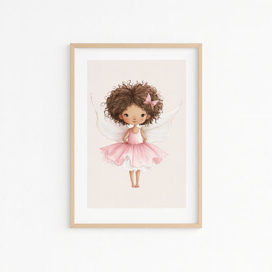 Kinderzimmerbild mit einer gemalten Ballerina Fee. Poster für das Kinderzimmer 