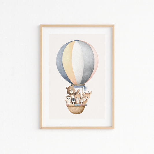 Kinderzimmerbild Ballon mit Tieren gemalt A4 A3 - Poster für das Kinderzimmer babyzimmer