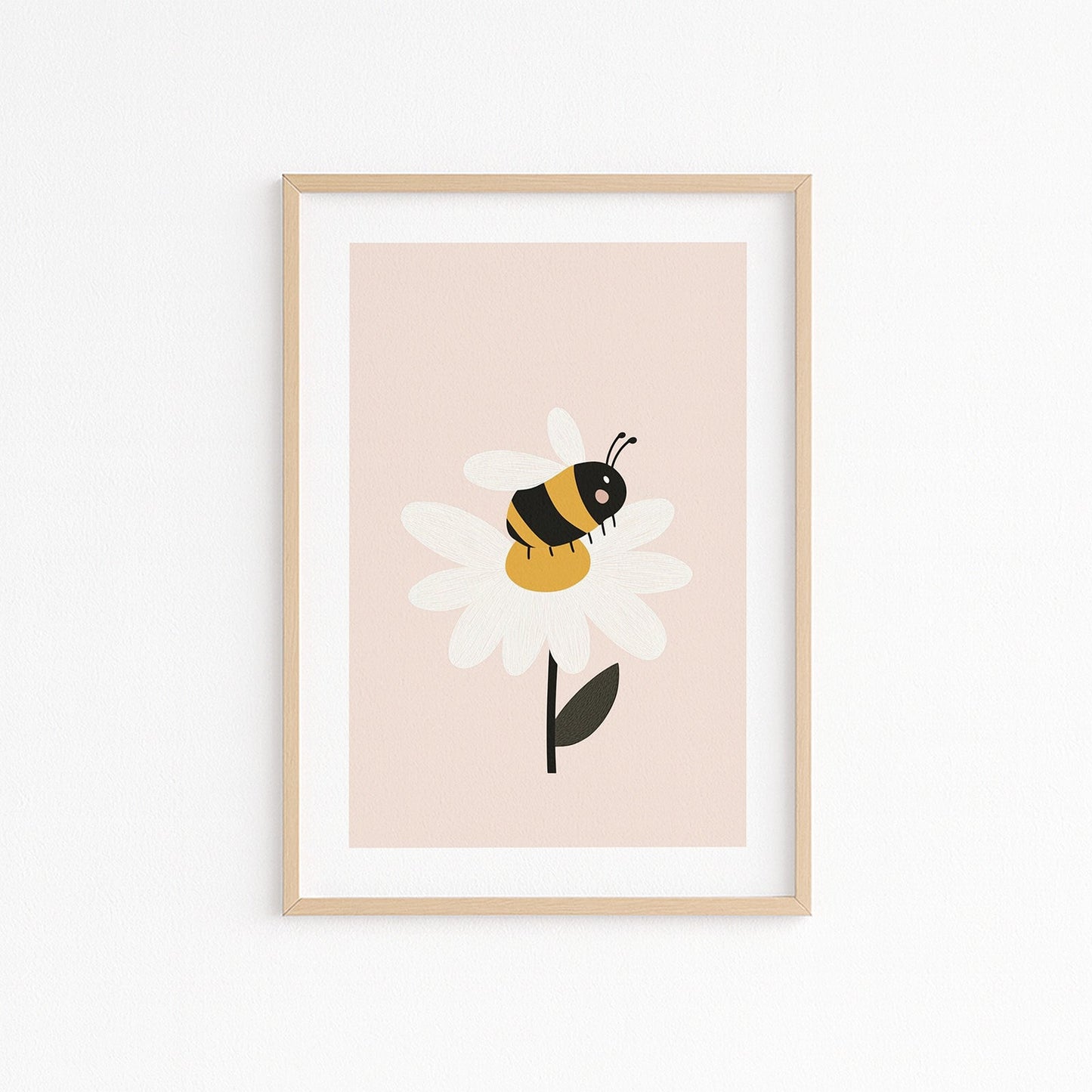 Kinderzimmerbild mit einer Blume und einer Biene auf rosa hintergrund - poster für das Kinderzimmer