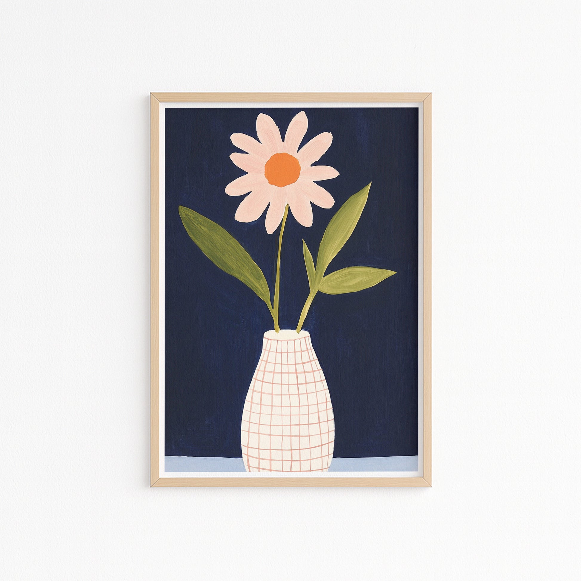 Kinderzimmer Bild mit einer Blume in einer Vase auf blauem Hintergrund. Posterfür das Kinderzimmer Babyzimmer