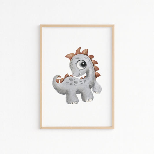 Kinderzimmerbild mit einer gemaltem Dino. Poster für das Kinderzimmer Babyzimmer