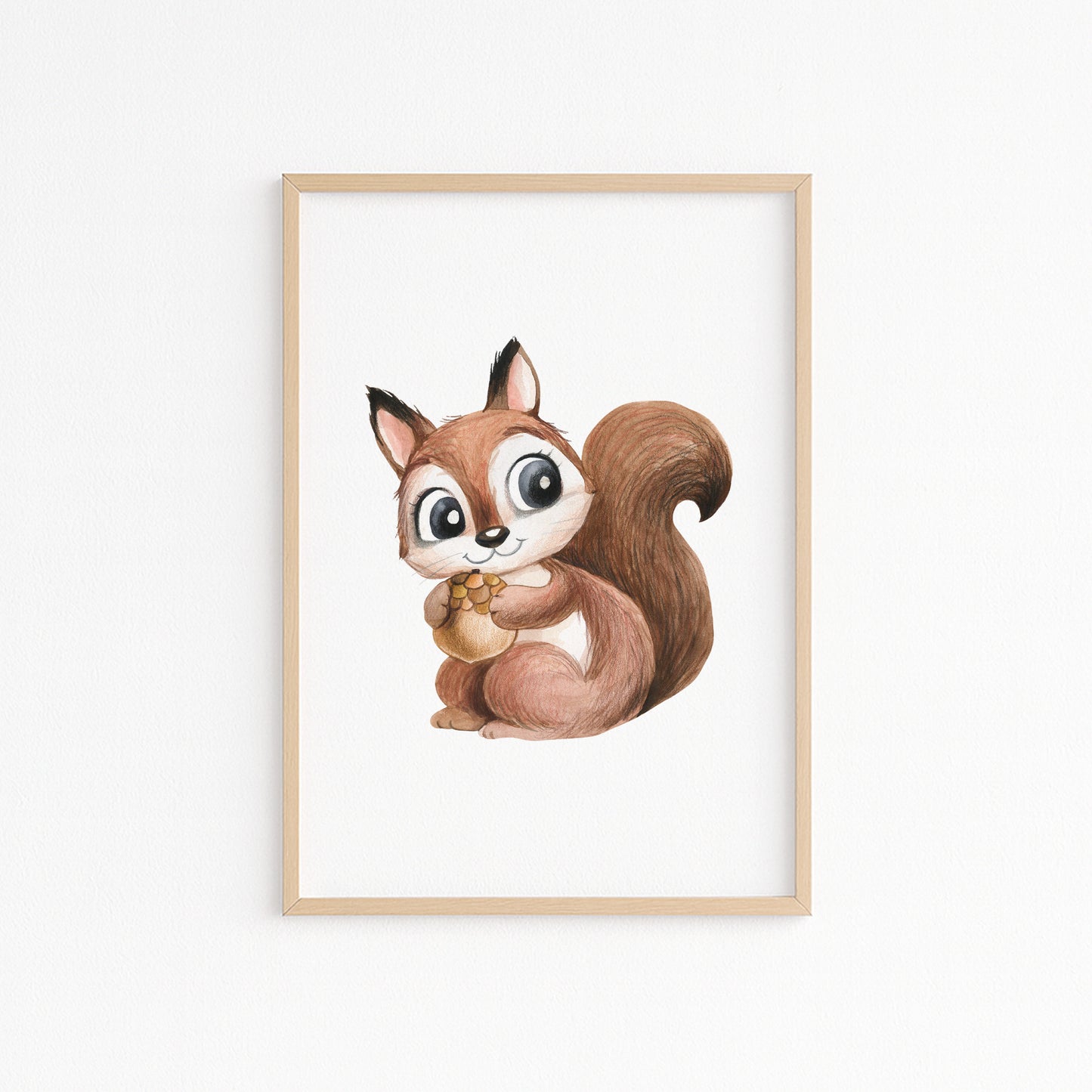 Kinderzimmerbild mit einer gemaltem Eichhörnchen. Poster für das Kinderzimmer Babyzimmer