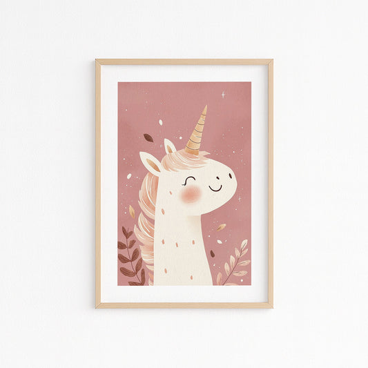 Poster - niedliches Einhorn gemalt auf roas hintergrund - Poster für das Kinderzimmer