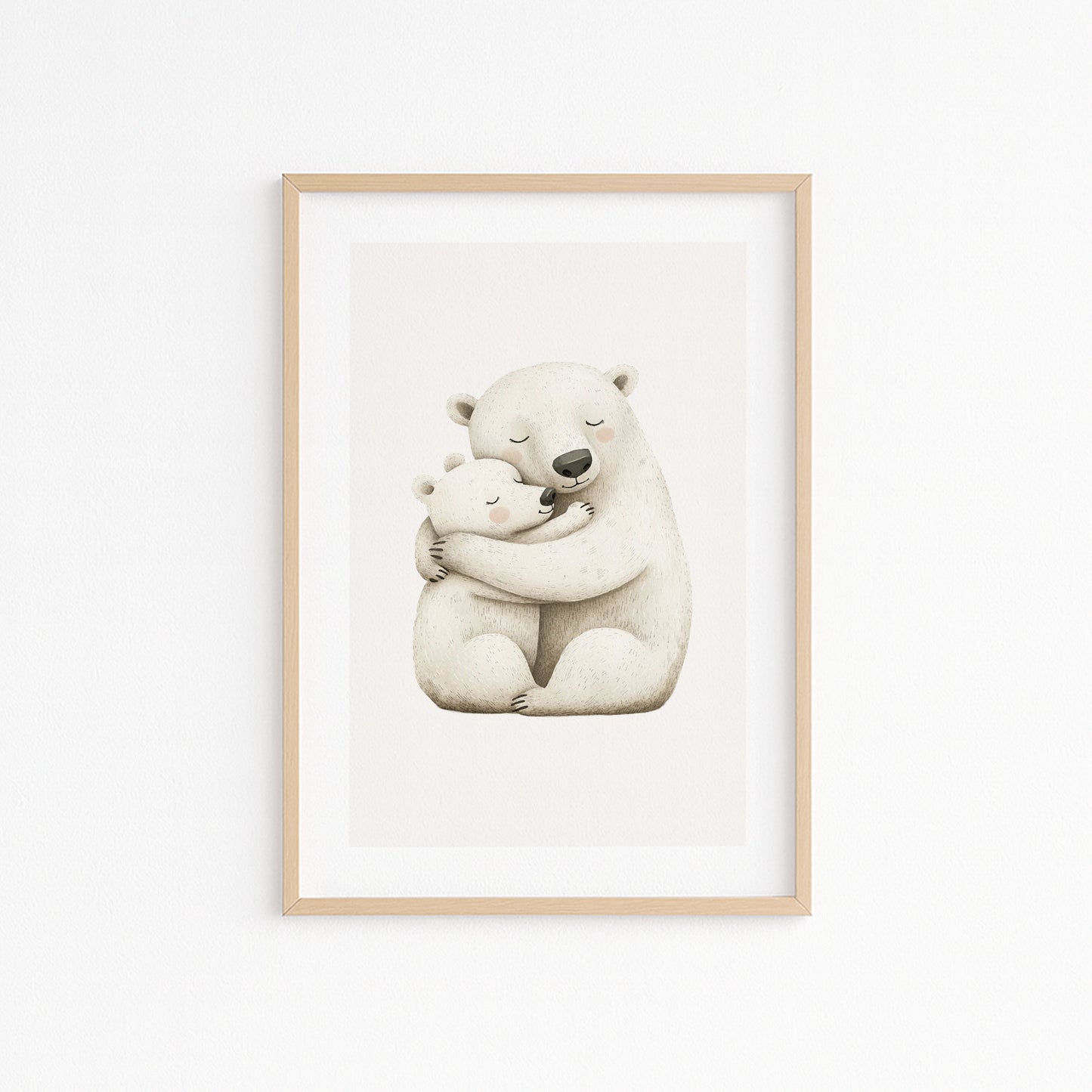 Kinderzimmerbild Eisbären Mama mit Kind gemalt A4 A3 - Poster für das Kinderzimmer babyzimmer