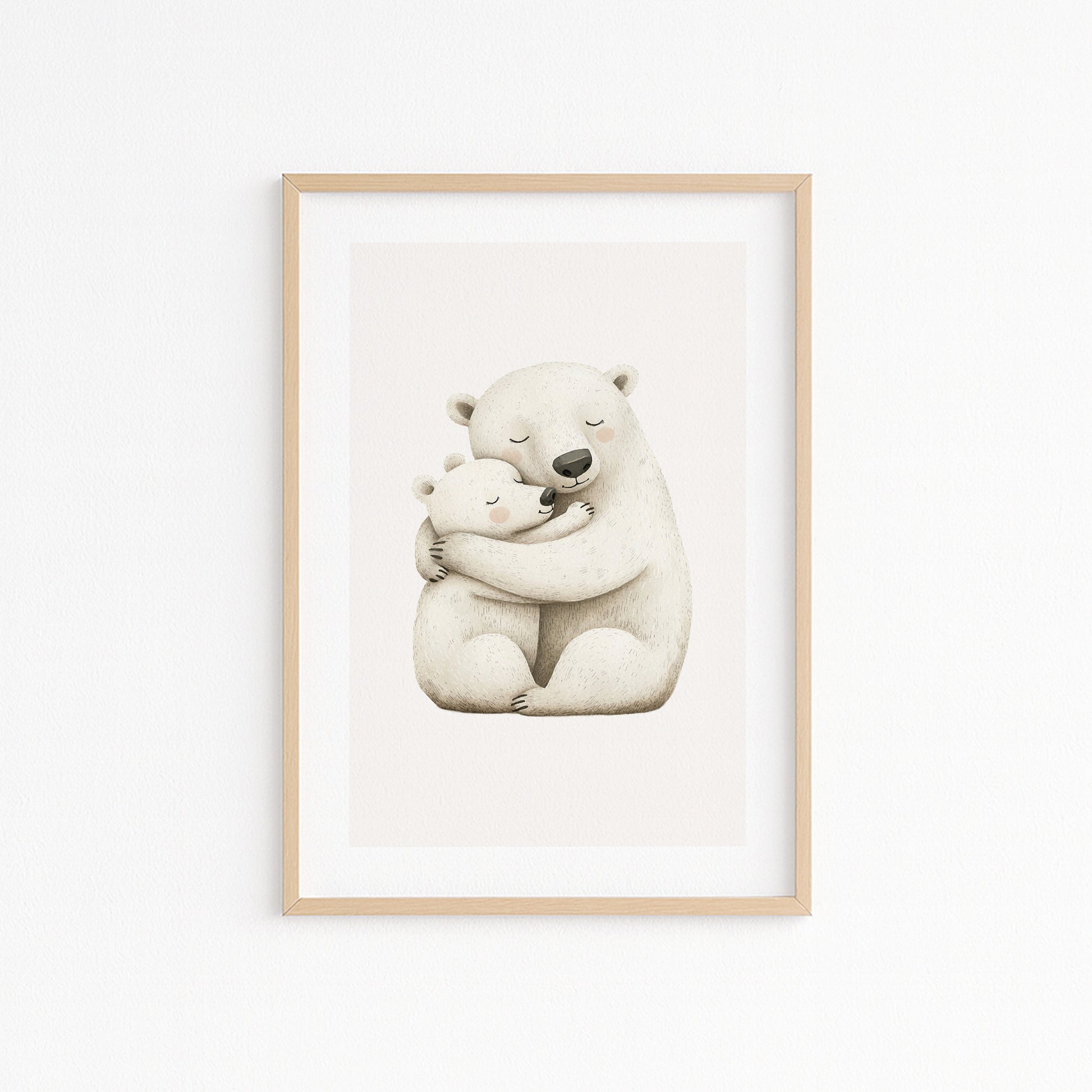 Kinderzimmerbild Eisbären Mama mit Kind gemalt A4 A3 - Poster für das Kinderzimmer babyzimmer